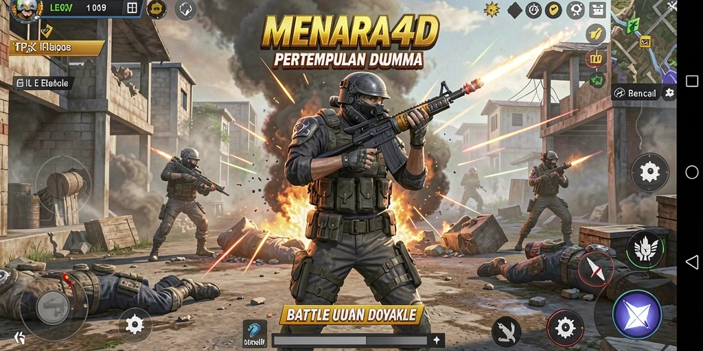Tangkapan layar permainan MENARA4D yang menunjukkan aksi Battle Royale yang mendebarkan.