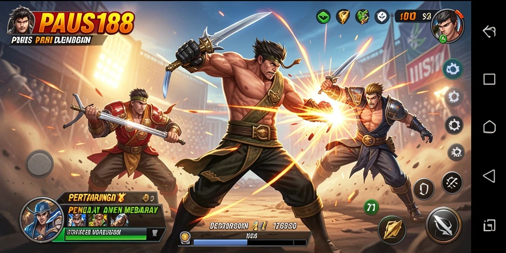 Screenshot menunjukkan momen intens dalam pertarungan Fighting.