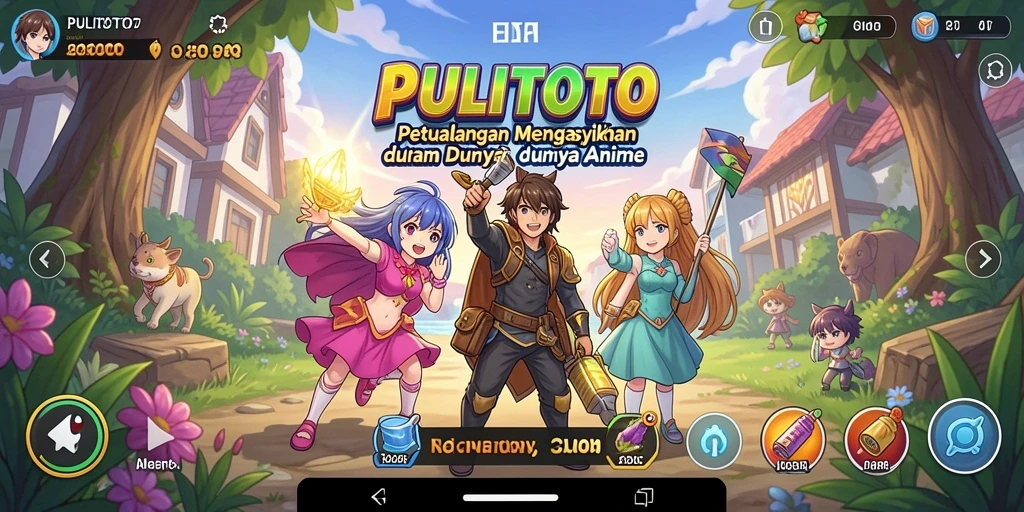 Screenshot gameplay PULITOTO menampilkan aksi seru dan karakter-karakter anime.