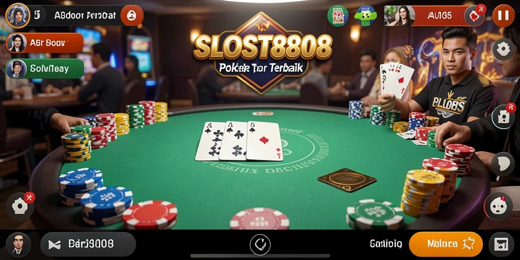 Tampilan screenshot utama SLOST8808 menampilkan gameplay Poker yang seru.