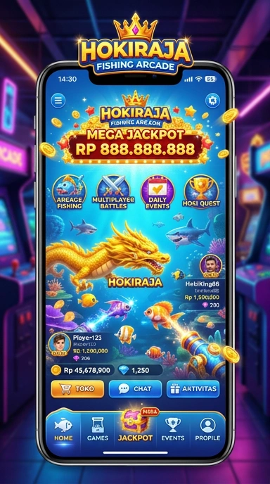 Tampilan utama aplikasi hokiraja dengan berbagai kategori.